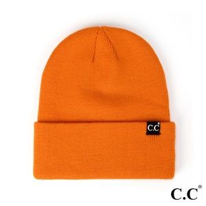 C.C Orange  Unisex Solid Cuff Beanie
